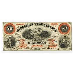 Merchants and Planters Bank, 1860 Obsolete Banknote.