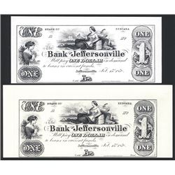 Bank of Jeffersonville $1 Proprietary Proof Banknote Pair on Different Colored Paper.