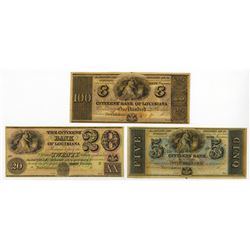 Citizens' Bank of Louisiana, ca.1840's Obsolete Banknote Trio.