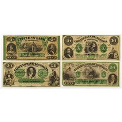 Citizens' Bank of Louisiana, ca.1860's "ABN"  Obsolete Banknote Quartet.