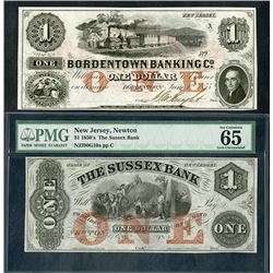 Bordentown Banking Co. & Sussex Bank, 1850s, Pair of Obsolete Notes