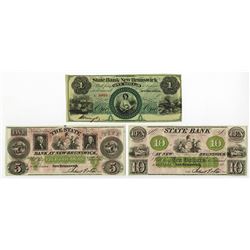 State Bank of New-Brunswick, 1840 to 1860's Obsolete Banknote Trio.