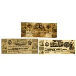 Borough of Hollidaysburg, 1843 Obsolete Scrip Note Trio.