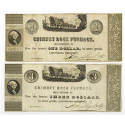 Chimney Rock Furnace, ND ca.1830-40's, Obsolete Scrip Note Pair.