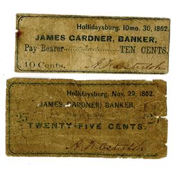 James Gardner, Bankers, November 1862 Obsolete Scrip Note Pair.