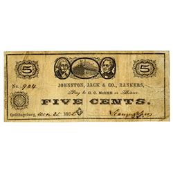 Johnston, Jack & Co., Bankers, December 1862 Obsolete Scrip Note.