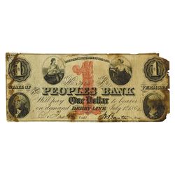 Peoples Bank, 1862 Obsolete Banknote.