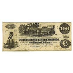 C.S.A., 1862, $100, T-39, Cr-290-296 Issued Banknote.