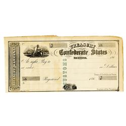 C.S.A., Treasury of the Confederate States, 186x, Unissued Treasury Warrant.