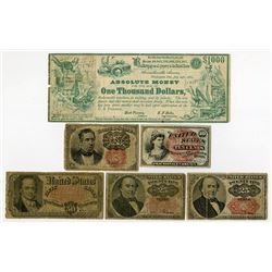 U.S. Fractional Currency Quintet and Absolute Money Satirical Note.