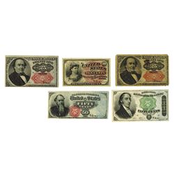 United States Fractional Currency, 1862-1874, Quintet of Notes