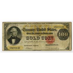 U.S. Gold Certificate, $100, Series of 1882, Small Red Seal, Fr#1210 Issued Banknote.