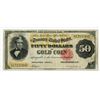 Image 2 : U.S. Gold Certificate, $50, Series of 1882, Small Red Seal, Fr#1197 Issued Banknote.