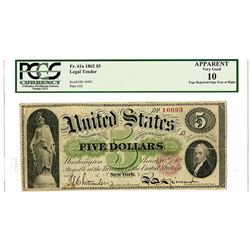 U.S. Legal Tender, $5, 1862, Fr.61a Issue Banknote.