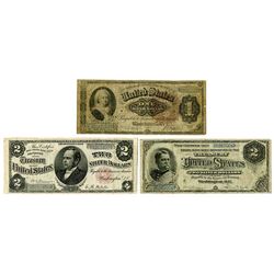 U.S. Silver Certificate Large Type Trio, Series 1886 and 1891 Issues.