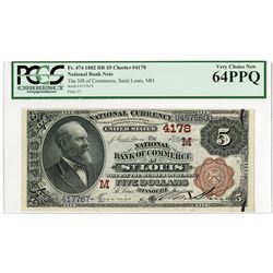 National Bank of Commerce in St.Louis, Missouri, $5, 1882, 2nd Charter Brown Back, Ch#4178.