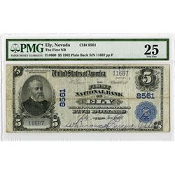 First National Bank of Ely, Nevada, $5, 1902 Plain Back, Ch#8561.