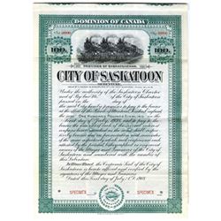 City of Saskatoon, 1908 Specimen Bond