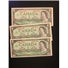 Image 1 : 1967 CANADA $1.00 NOTES!3 IN SEQUENCE! CHOICE UNC!