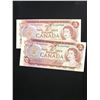 Image 1 : 1974 BANK OF CANADA $2.00 NOTES! 2 IN SEQUENCE!CHOICE UNC!