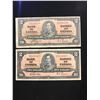 Image 1 : 1937 BANK OF CANADA $2.00 NOTE LOT OF 2 NOTES!