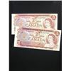 Image 1 : 1974 BANK OF CANADA $2.00 NOTES! 2 IN SEQUENCE!CHOICE UNC!