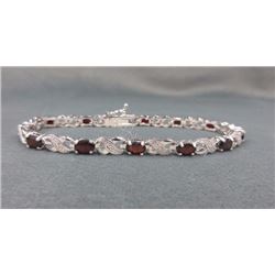 BRACELET - 6CTW OVAL FACETED GARNET & DIAMOND IN STERLING SILVER INFINITY DESIGNED SETTING - INCLUDE