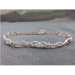 BRACELET - OVAL FACETED MULTI-GEMSTONES & ROUND FACETED DIAMOND IN STERLING SILVER TWIST STYLE DESIG