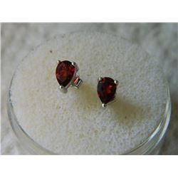 EARRINGS- AWESOME PEAR FACETED 1CTW GARNET IN 925 STERLING SILVER SETTING - POST & BUTTERFLY BACKING