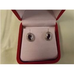 EARRINGS - 1.2 CTW OVAL FACETTED BLUE SAPPHIRE AND GENUINE DIAMONDS IN STERLING SILVER SETTING - POS