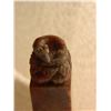 Image 3 : HAND CARVED MARBLE PEDESTAL - ORIENTAL RAT ON TOP - REDISH MARBLE - 2  3/4" TALL - ORIENTAL WRITING 