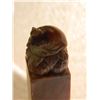 Image 4 : HAND CARVED MARBLE PEDESTAL - ORIENTAL RAT ON TOP - REDISH MARBLE - 2  3/4" TALL - ORIENTAL WRITING 