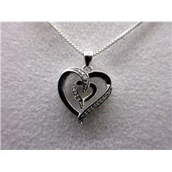 NECKLACE - 2 ROUND FACETED WHITE DIAMONDS IN STERLING SILVER HEART DESIGNED SETTING - RETAIL ESTIMAT