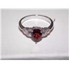 Image 2 : RING - PEAR FACETED GARNET & 2 DIAMONDS IN STERLING SILVER SETTING - RETAIL ESTIMATE $335