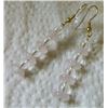 Image 2 : EARRINGS - NATURAL ROSE QUARTZ GEMSTONE BEADS & CLEAR BEADS - APPROX.2" LONG - GOLD FINISHED STAINLE