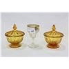 Image 1 : TWO AMBER GLASS LIDDED MINT DISHES AND EARLY GOBLET