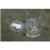 Image 1 : TWO CRYSTAL CANDLESTICKS AND LIDDED CRYSTAL DISH