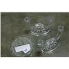 Image 3 : TWO CRYSTAL CANDLESTICKS AND LIDDED CRYSTAL DISH