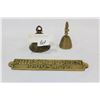 Image 3 : BRASS PLAQUE AND TWO BRASS BELLS