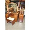 Image 1 : WALNUT VANITY W/ MIRROR AND NIGHTSTAND AND STOOL