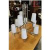 Image 1 : LARGE CHROME AND WHITE SHADE CHANDELIER