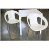 Image 2 : IKEA WHITE APART. SIZE TABLE WITH TWO WHITE PLASTIC AND METAL CHAIRS