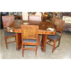 ANTIQUES WALNUT DINING TABLE W/ JACKNIFE LEAF AND 4 CHAIRS