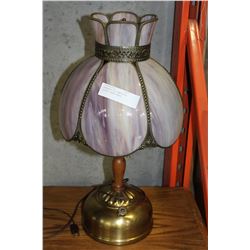 CONVERTED OIL LAMP WITH COLORED GLASS SHADE