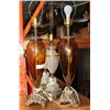 Image 1 : PAIR OF VINTAGE AMBER GLASS LAMPS AND CRYSTAL LAMP