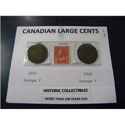 HISTORIC 1914,1916 CANADIAN LARGE CENT GEORGE V COLLECTIBLE COINS