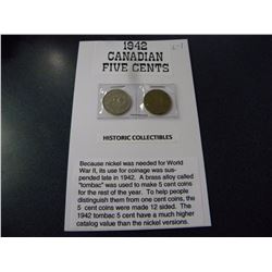 HISTORIC 1942 CANADIAN FIVE CENT COINS