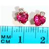Image 2 : 10kt Gold Created Ruby & CZ Earrings