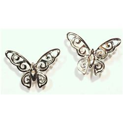 Sterling Silver Rhoduim Plated Diamond Butterfly Earrings