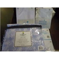 QUEEN BED SHEET SET AND 3 SHOWER CURTAINS